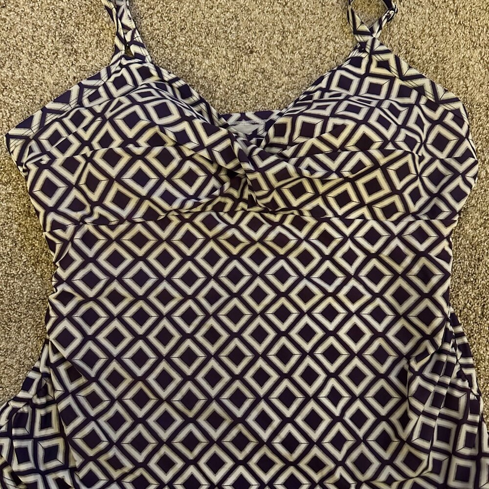 CROFT & BARROW 26W 3x SWIMSUIT TOP bathing swim suit tankini blue geometric